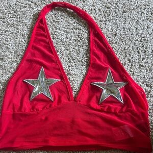 SHEIN Red Tank Top with Silver Star Accents